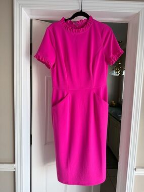 Maggy London Hot Pink Ruffle-Neck Sheath Dress